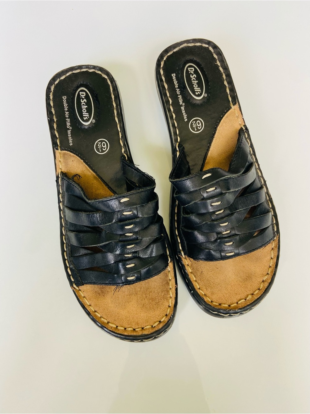 Dr. Scholl's Black Woven Leather Slide Sandals 6.5 Comfort Summer Footwear